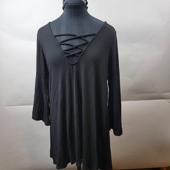 Ecote Urban Outfitters Criss-Cross Front Mini Dress | Size L | NWT Black Stretch - Picture 2 of 12